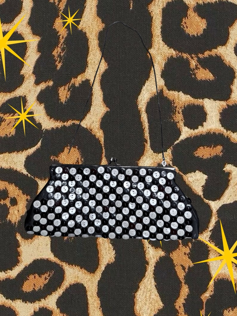 K.C.MALHAN | Vintage Black Sequin Button Clutch Bag | Great Condition - Picture 3 of 4